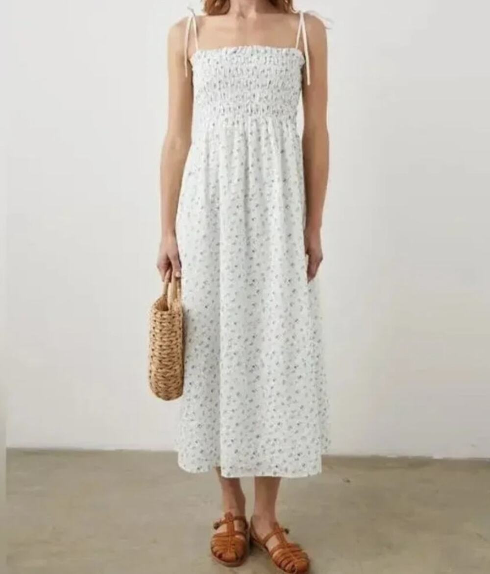 Rails Faith Bluebell Floral Eyelet Smocked Midi Dress NWT Size: L